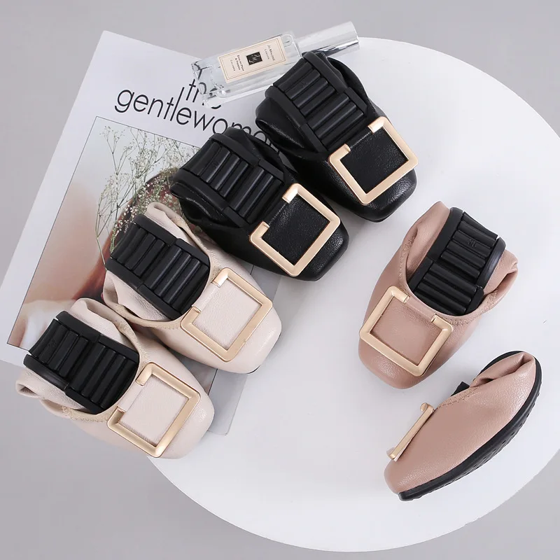 

Flat women's shoes 2019 spring new wild soft bottom light trend square buckle casual egg roll shoes women