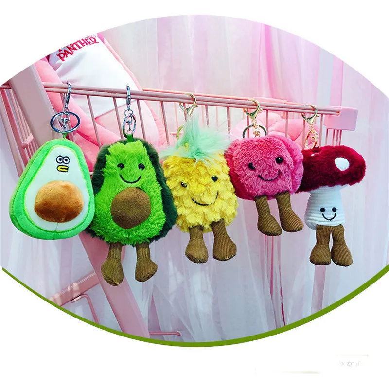 

Mushroom pear apple pineapple Avocado Plush Toy for Kids Soft Big Kawaii Fruit keychain For Women Bags Charms Gold Silver Buckle