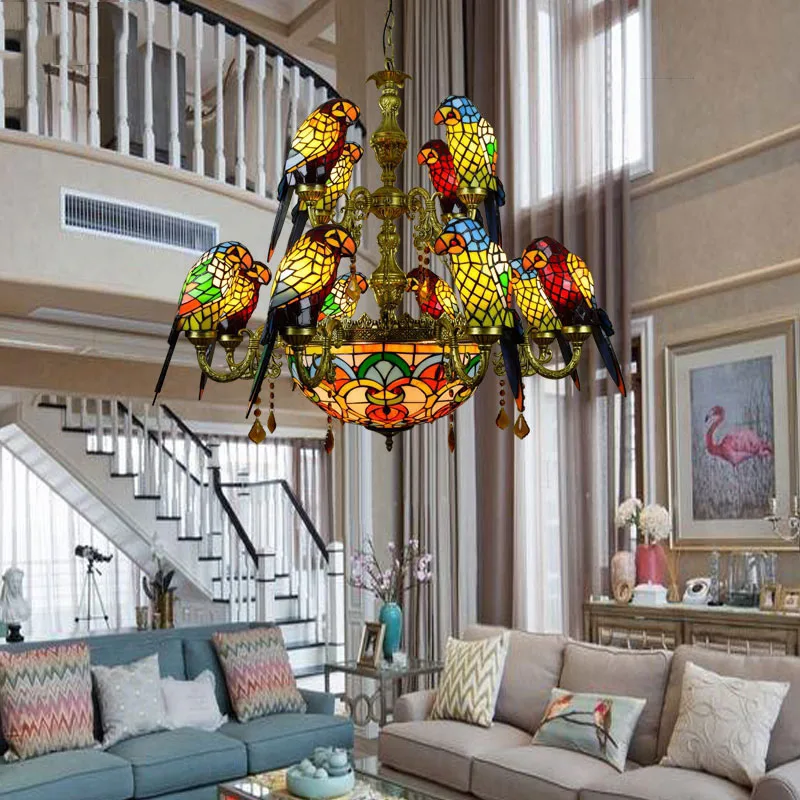 FUMAT-Luxurious-Parrot-Double-deck-Chandeliers-Tiffany-Stained-glass-12-birds-Parrot-Restaurant-Bar-club-Living (4)