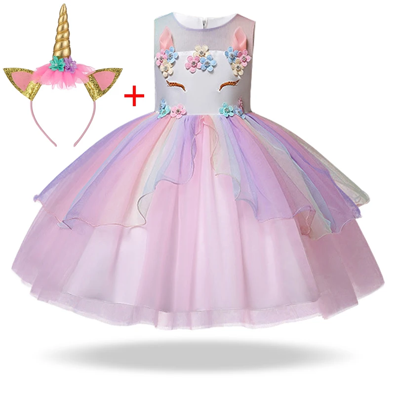 Unicorn Party Dress for Girls Easter Party Cinderella Children's Costume Carnival Princess Anna Costume Girl 3 6 8 9 10 Years