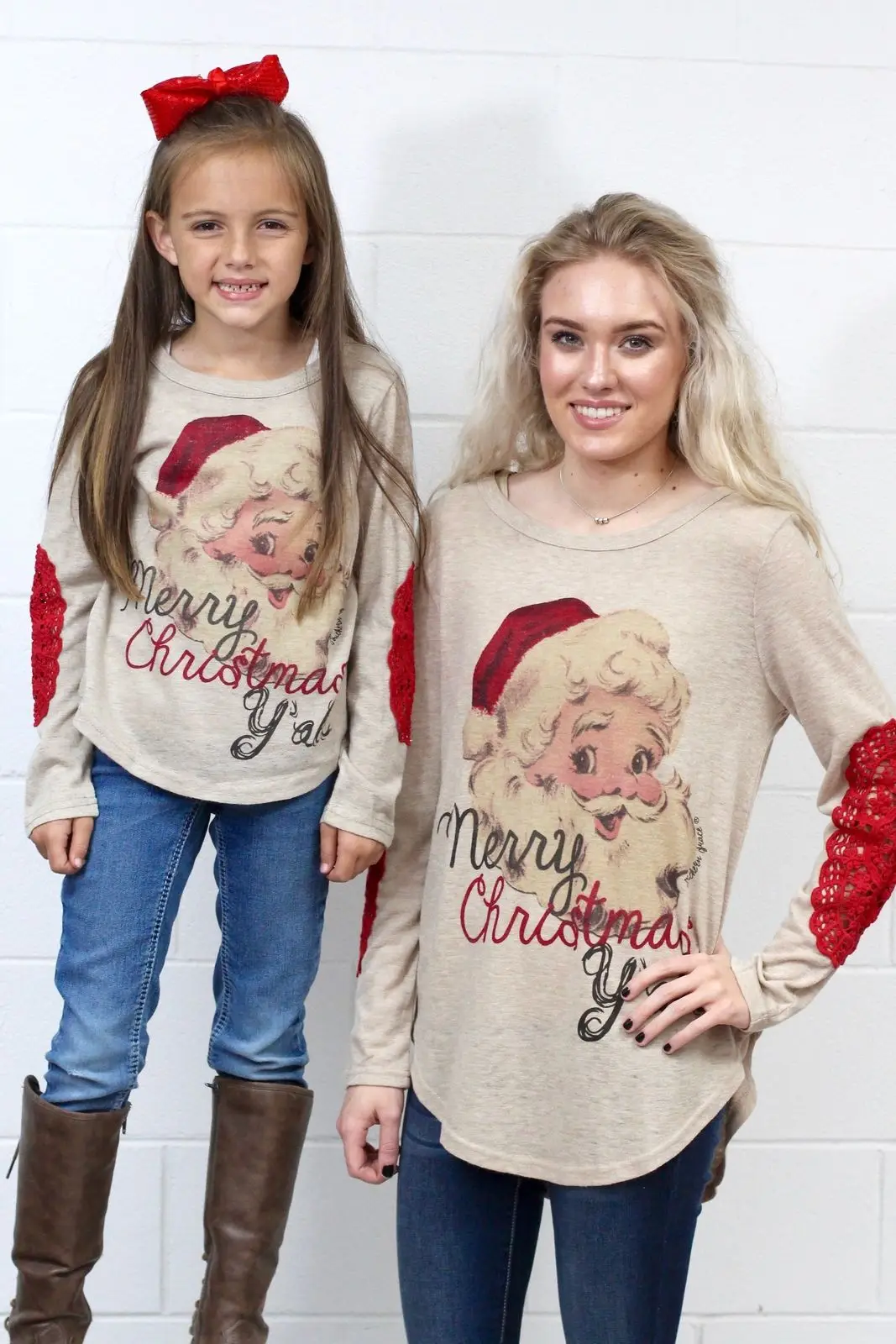 Рождественские свитшоты для всей семьи, Одинаковая одежда для мамы и дочки, новая кружевная блузка