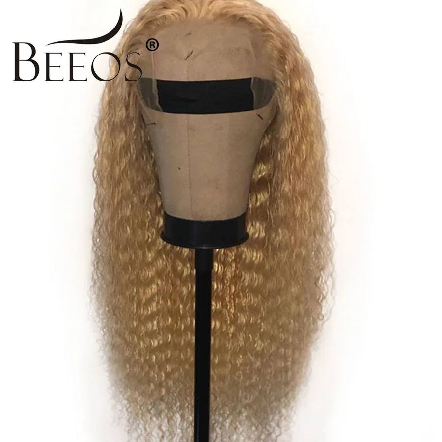

Beeos 613 Blonde Curly 13*4 Lace Frontal Human Hair Wigs Brazilian Long Remy Pre Plucked Transparent Lace Front Human Hair Wig