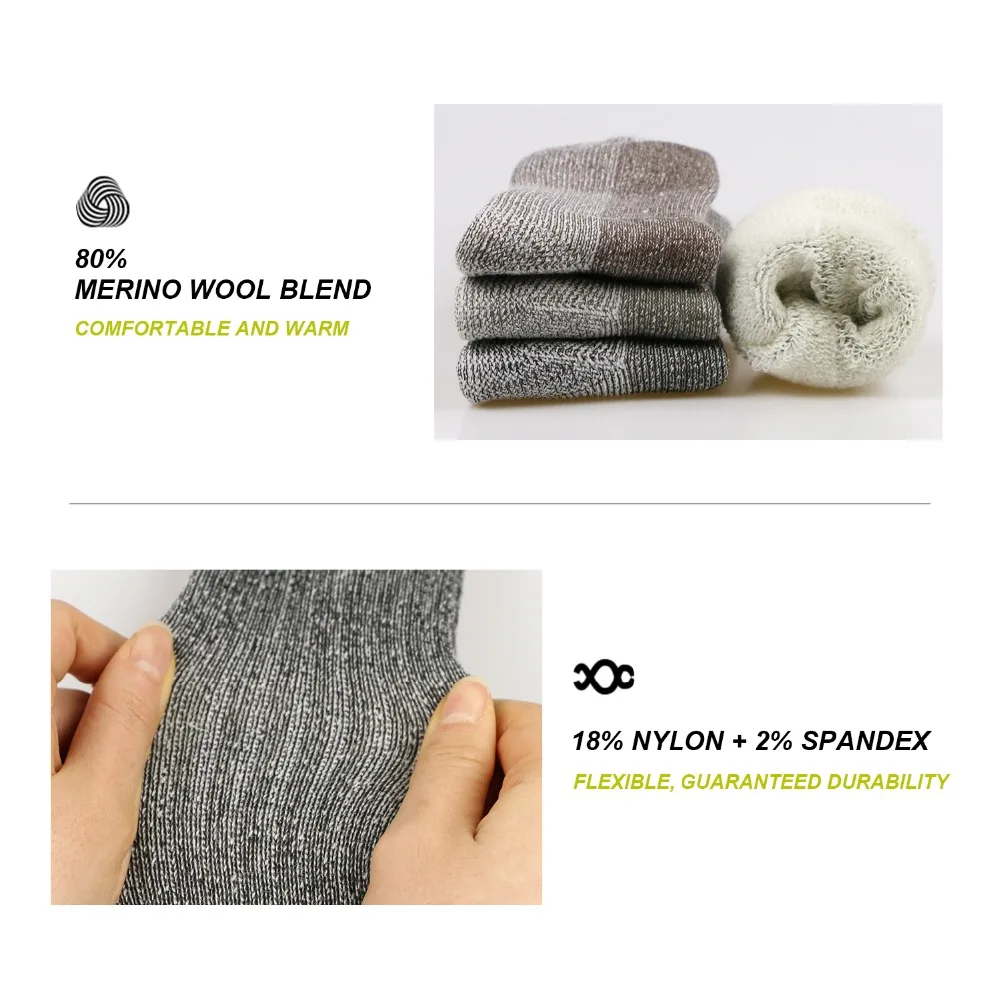 Men Winter Cushioned Merino Wool Socks High Knee Outdoor Sports Hiking Camping Climbing Socks Cycling Ski 3pairs/bag Vihir mens socks thermal socks