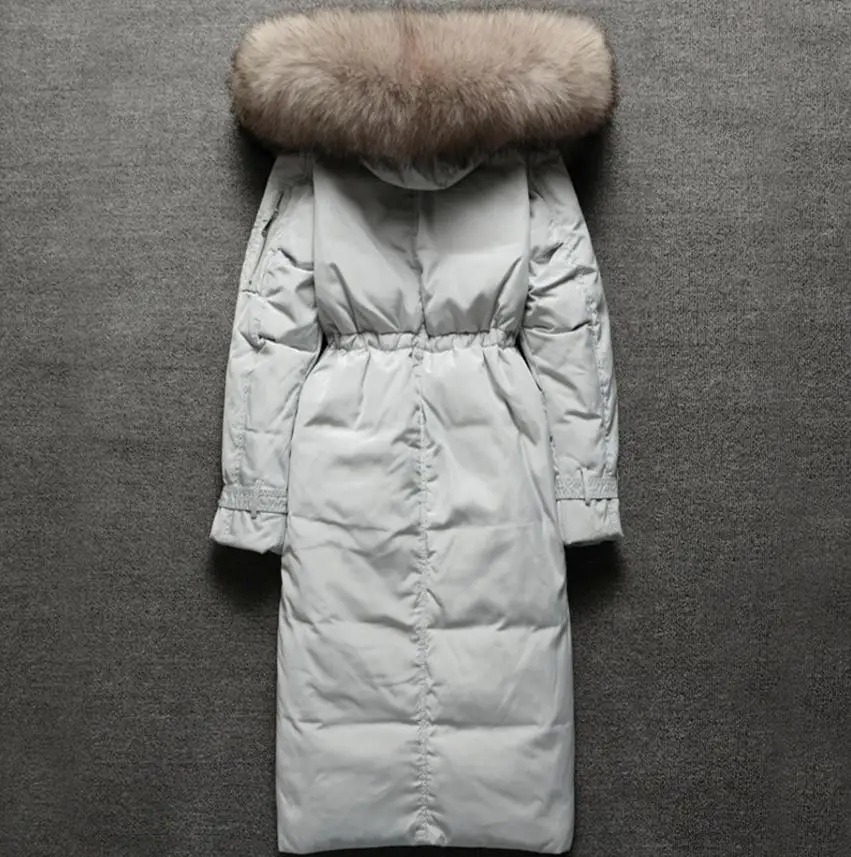 Зимнее модное Брендовое пальто хорошего качества с большим натуральным меховым воротником на утином пуху, женские теплые пуховики на молнии с капюшоном
