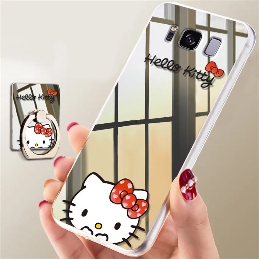 

Cute Hello Kitty Cartoon Case For Samsung Galaxy S10 Plus Case Ultra Thin Mirror Soft Phone Case For Samsung S8 S9 Plus Note 9 8