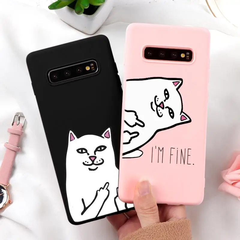 Мягкий матовый чехол из ТПУ с милым розовым котом для Samsung Galaxy Note 8 9 4 M10 M20 M30 J3 J5 J4 J7