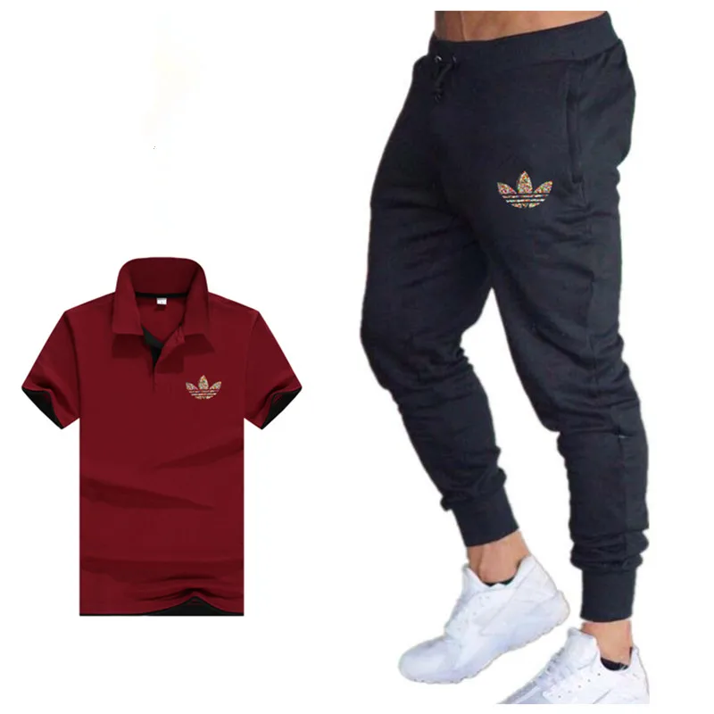 Summer Hot Sale Men's Sets T Shirts+pants Two Pieces Sets Casual Tracksuit Male 2019 Casual Tshirt Gyms Fitness trousers menPolo