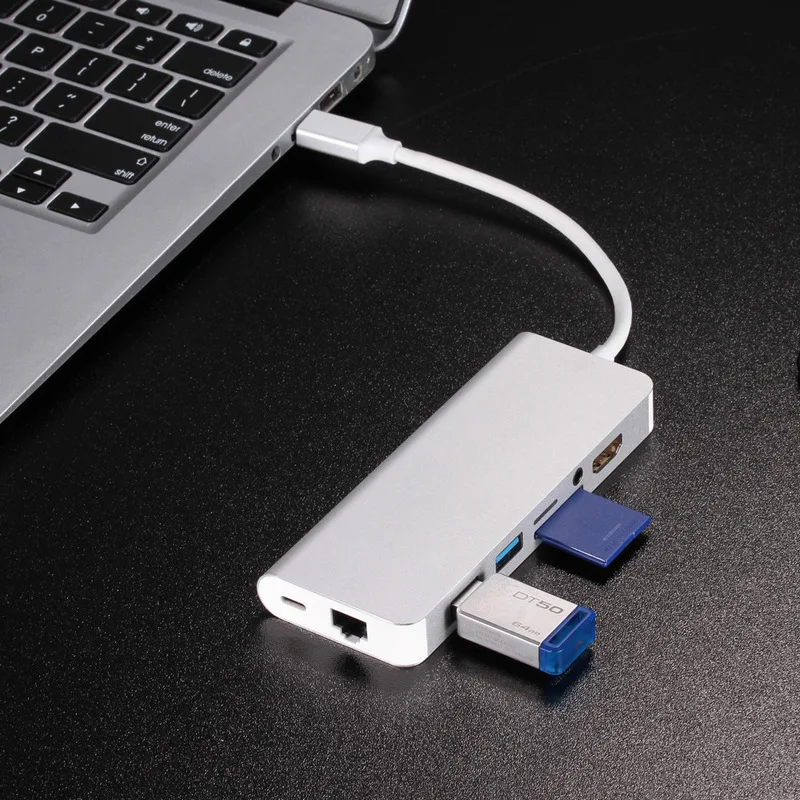 USB C док станция для ноутбука 3 0 HDMI 5 мм аудио RJ45 Gigabit PD SD TF Hub Fealushon Macbook Dell Hp Samsung