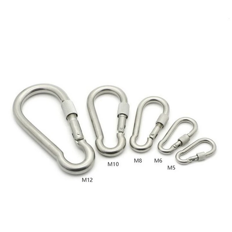 

Outdoor Climbing Buckle EDC Multi Tool Fast Lock Carabiner Hook Survival Camping Nut Spring Stainless Steel Safety Buckle Silve