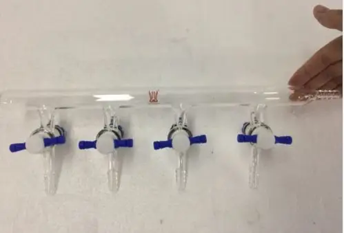 Single line 4-ports PTFE Valves vacuum gas distributor Glass Manifold 4mm