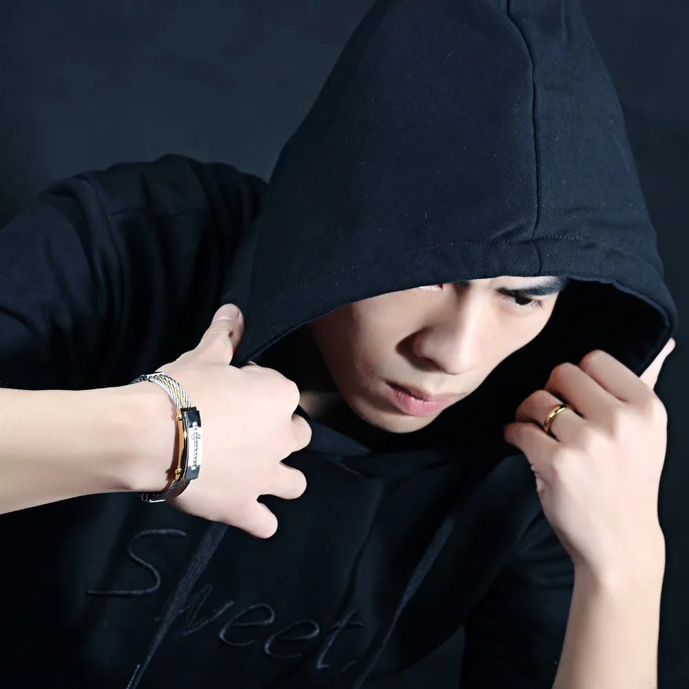 FATE LOVE Brand personalized Men Boy Cross punk wrap bracelet bangles boyfriend White golden stainless steel fashion jewelry