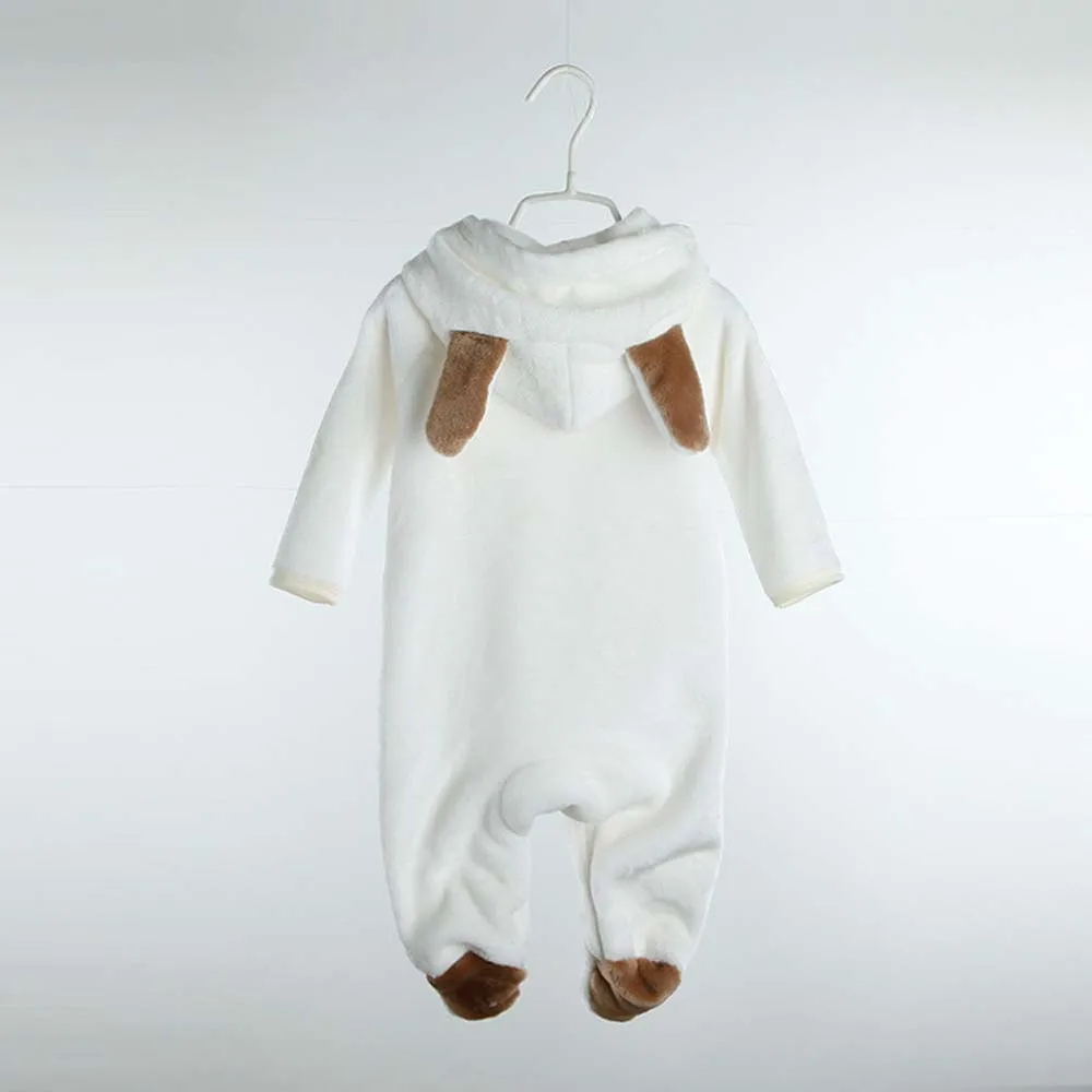 Детский хлопковый Халат комбинезон, пижамы, костюмы для новорожденных, милый комбинезон в виде медведя, костюм с плюшевой подкладкой для мальчиков и девочек 0-1 лет - Цвет: Белый