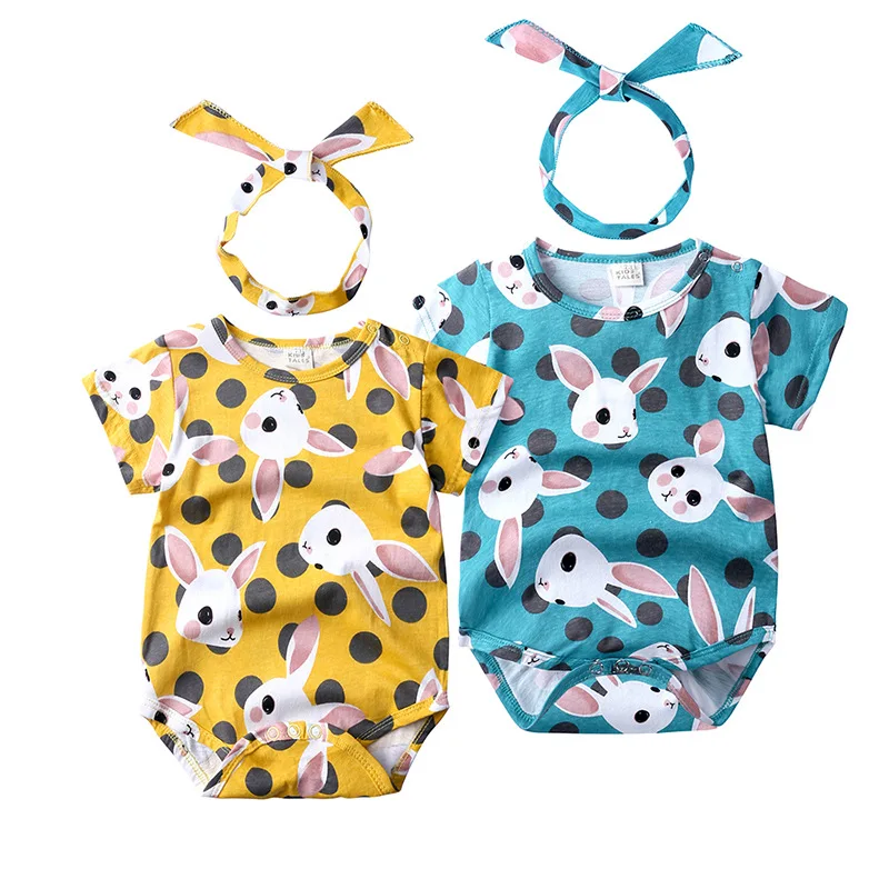 

Summer baby cartoon triangle crawl short sleeve newborn bag fart rabbit baby baby clothes headband