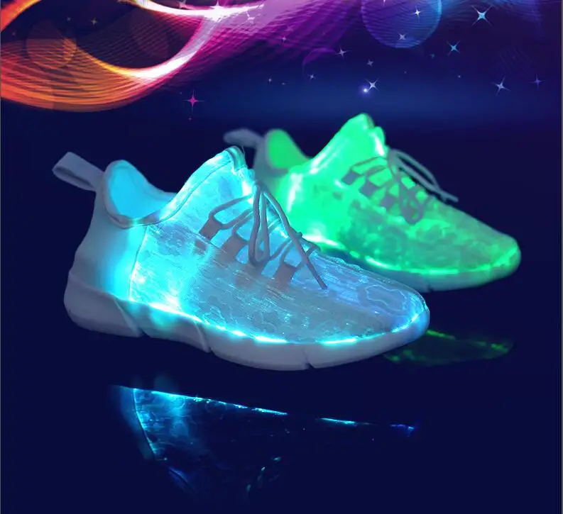 Летние светодиодные волоконно-оптические туфли для мальчиков и девочек; мужские и женские светящиеся кроссовки с подзарядкой через USB; мужские туфли-светильник; Вулканизированная обувь; Размеры 25-46