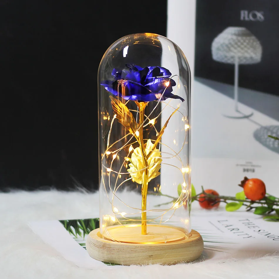 

2019 Hot Beauty and Purple Beast Red Rose Glass Dome Valentines Day Gift with LED Light for Wedding Party Mothers Day Gift