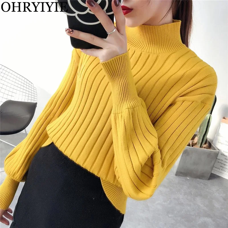 

OHRYIYIE Yellow Sweaters and Pullovers 2019 Autumn Winter Women Thick Warm Turtleneck Knitted Pullover Female Knitwear Jumper