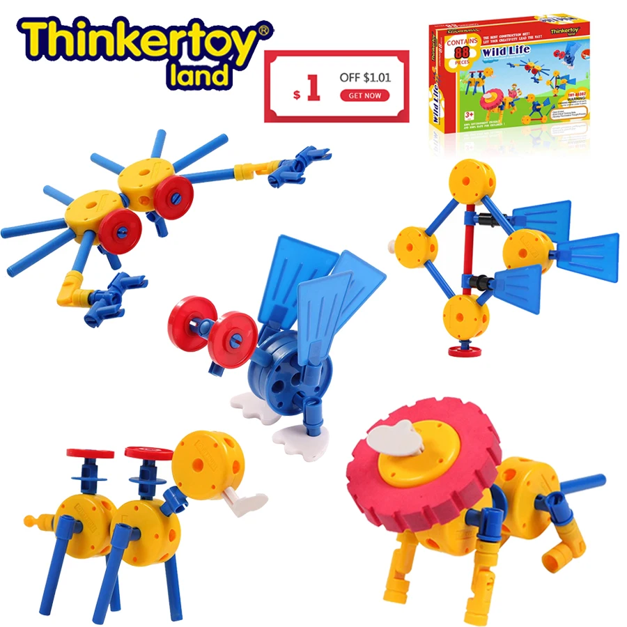 

Thinkertoy Land 88 PCS Kids Blocks Educational Toy Intelligence Develop Healthy Safety Creative Construction Toy For Toddlers
