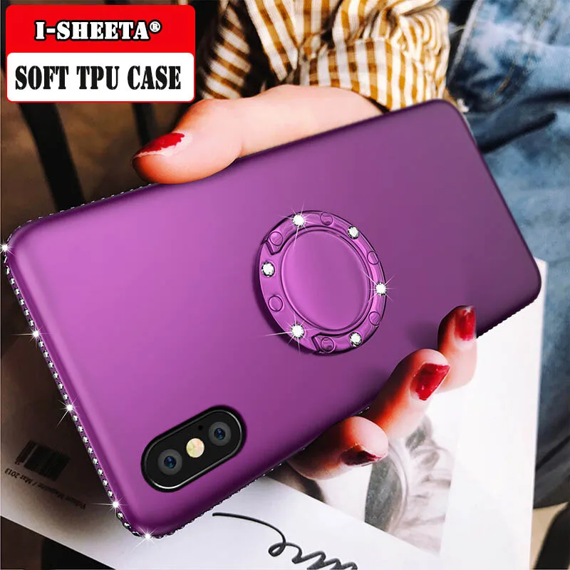 

3D Bling Diamond For iphone XS Max XR X Soft Silicone TPU Case For iphone 8 7 6S plus 360 Magnetic Ring Holder Stand Cover