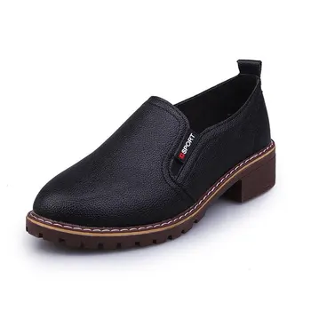 

2019 autumn new fashion simple solid color high heel women retro style comfortable wild square heel casual shoes