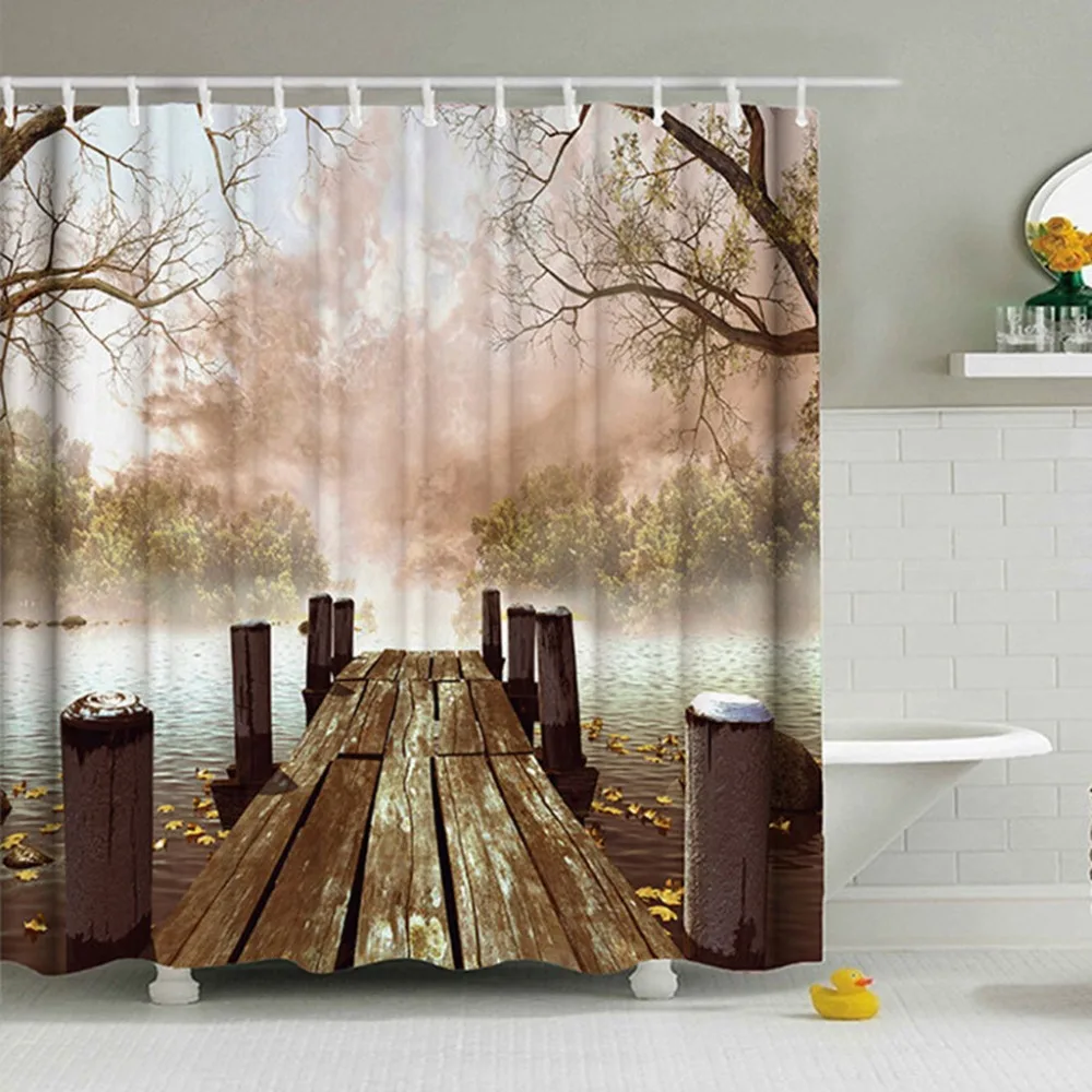 

Shower Curtain And Bath Mat Set Waterproof Polyester Bathroom Fabric New Waterproof Shower Curtain with 12 Hooks 3D Printed Bath