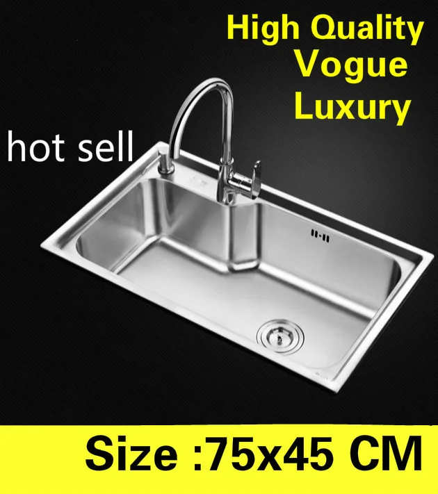 

Free shipping Apartment wash vegetables kitchen single trough sink high quality 304 stainless steel hot sell large 75x45 CM