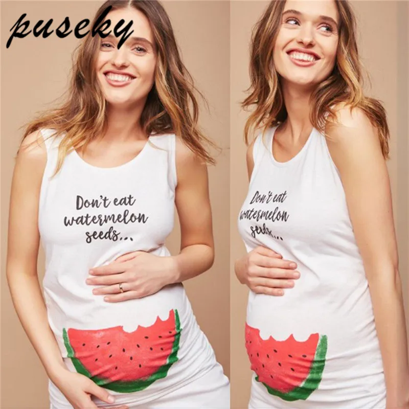 

Puseky Pregnant Woman Long Vest Summer Sleeveless Cute Funny Watermelon Print Plus Size Tank Tops Maternity T Shirt Casual