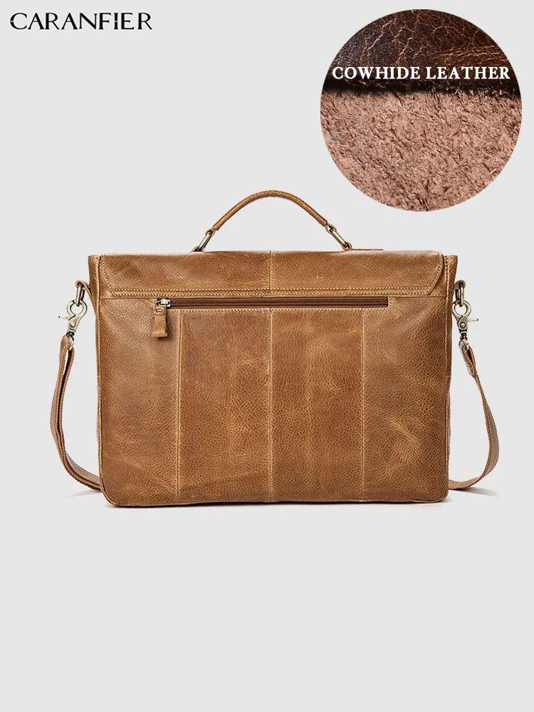 CARANFIER رجل حقائب جلود الأبقار الأصلية الكتف Crossbody أكياس خمر الذكور حقائب الكمبيوتر التجارية السفر أكياس