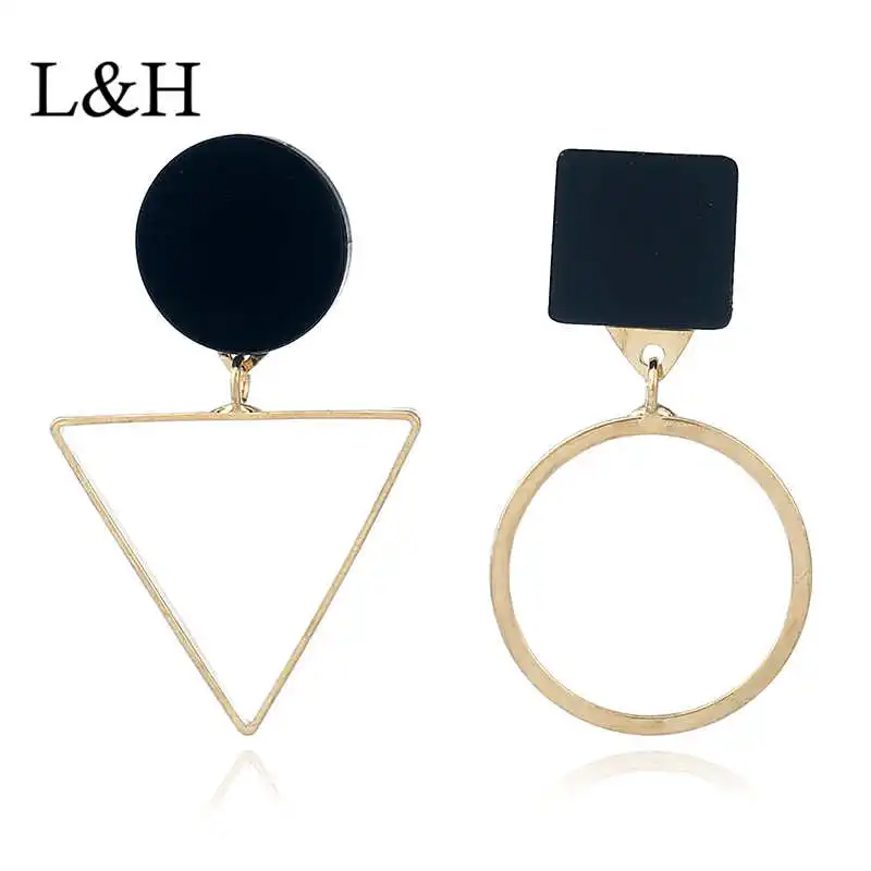 L&ampH Asymmetry Gold Sliver Color Drop Earrings For Women 2018 New Female Classic Geometric Dangle Charm Fashion Jewelry | Украшения и