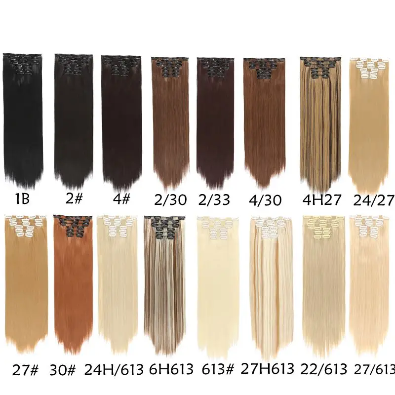 MISS WIG 60cm Long Straight Clip in Hair Extensions Black Brown 6pce/set 16 clip in High Hair Piece Tempreture Synthetic
