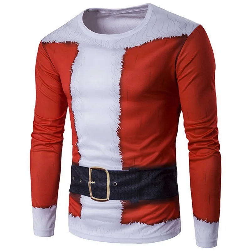 Модные рождественские футболки с длинными рукавами с круглым вырезом мужские 3D принтованные Забавные футболки для рождества мужские уличные распродажа
