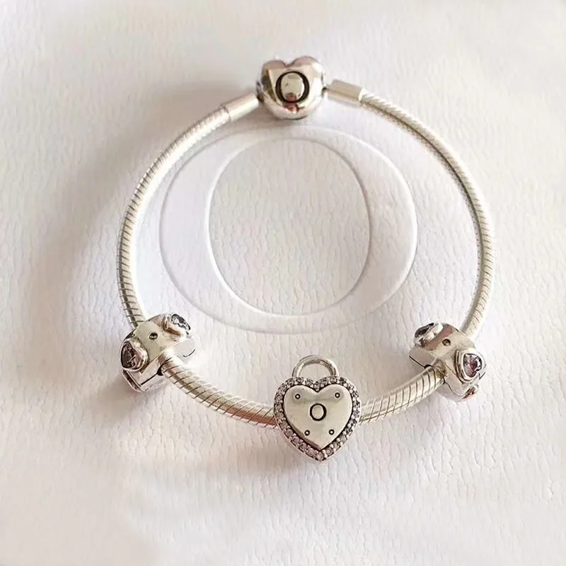 

Simple And Noble Valentine's Day Theme Silver Gift Jewelry 925 Sterling Silver Heart Locket Charm Bracelet For Girls