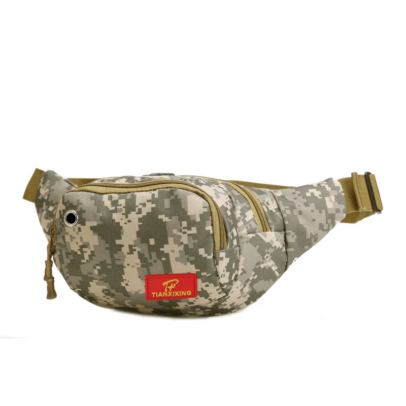 

600D Nylon Camouflage Fanny Pack For Men 2018 New Men's Casual Waist Bag Belt Bag With Earphone Jack Black Brown Waist Bag men