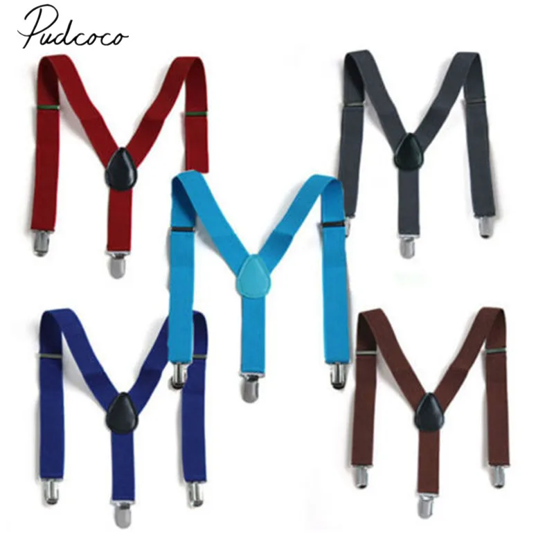

2018 Brand New Lovely Baby Boys Girls Clip-on Suspender Y-Back Child Elastic Suspenders 8Colors Overall Accessories