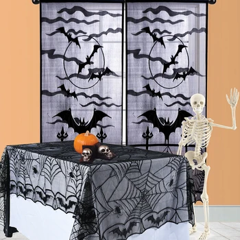 

Halloween Decoration Lace Spider Web Bat Cloak Mantle Fireplace Deco Tablecloth Table Embroidery Home Party Fountain Festival
