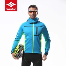 Мужчины santic велоспорт зимняя куртка ватки с капюшоном композитный ветрозащитный теплые mtb дорожный велосипед рубашка топы s-3xl