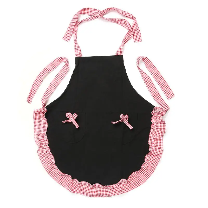 

Lovely Princess Style Grid Pattern Falbala Kitchen Cooking Apron Women Ladies Apron with 2 Bowknot Pockets