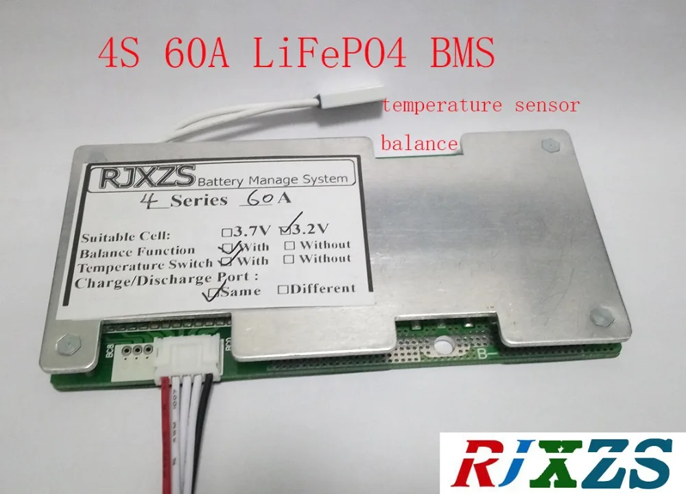 

4S 60A LiFePO4 BMS/PCM/PCB battery protection circuit board for 4 Packs 18650 Battery Cell w/ Balance w/temperature sensor