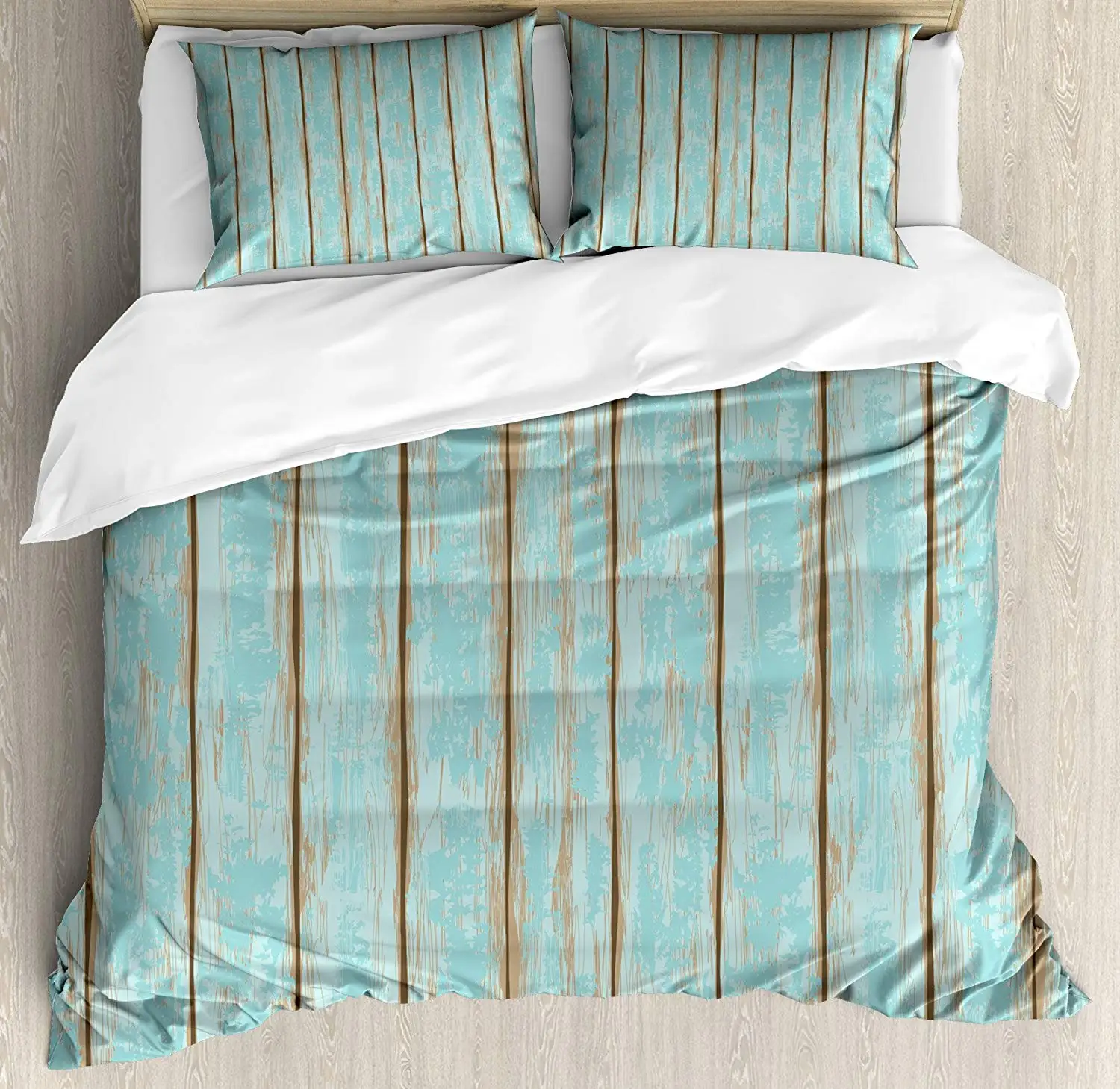 

Wood Print Duvet Cover Set Old Fashioned Weathered Rustic Planks Summer Cottage Beach Coastal Theme