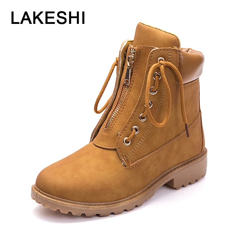

LAKESHI Women Boots 2019 Autumn And Winter Ankle Boots Female Lace-Up Ankle Boots Casual Shoes Women Tooling Boots Ladies Shoes
