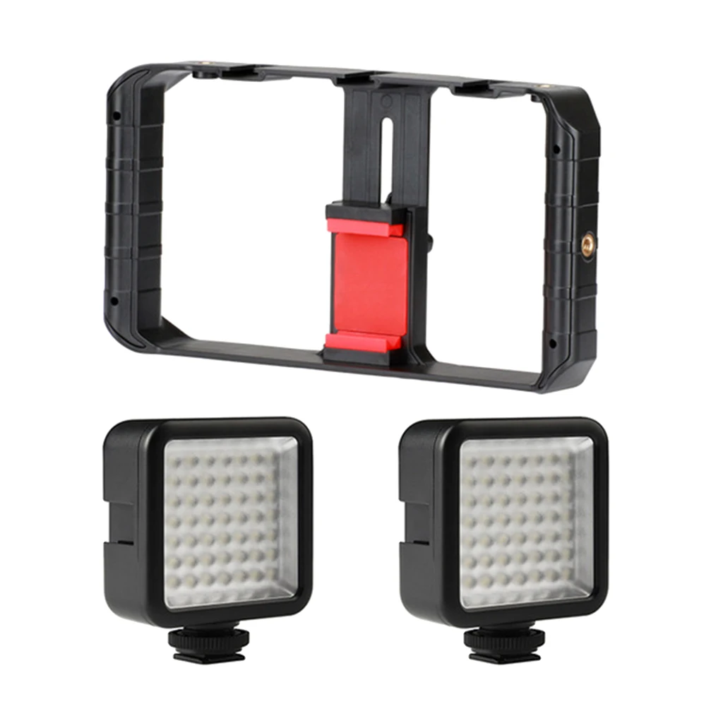 U-Rig Pro Smartphone Video Rig w 3 Shoe Mounts Filmmaking Case Handheld Stabilizer Grip with 2 x Fill Led Light