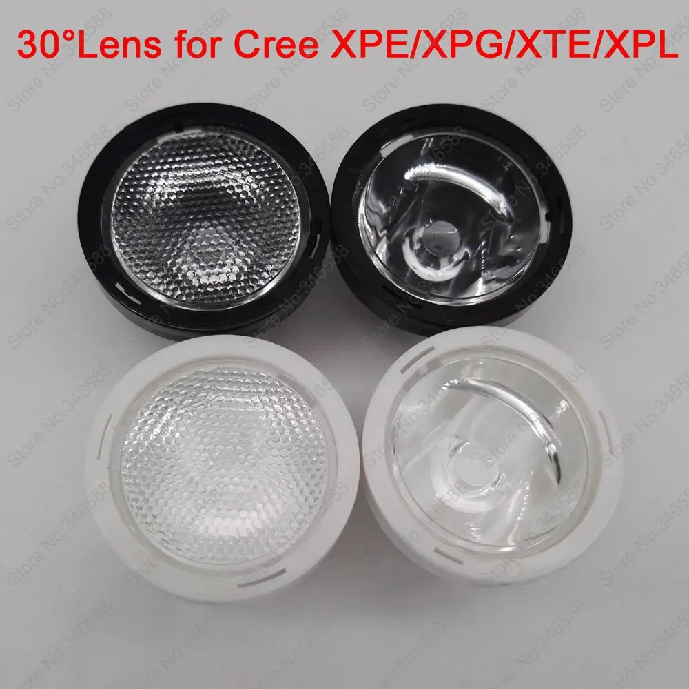

10pcs 20mm Black or White 30 Degree Beaded or Clear Surface LED LENS/Reflector Collimator for CREE XPE / XPG / XTE / XPL LED