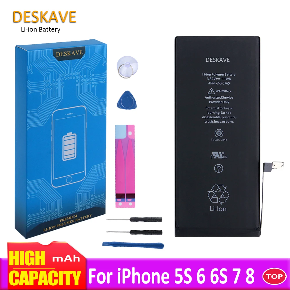 

High Capacity Phone Lithium Battery for iphone 5S 6 6S 7 8 Replacement Batteria AAAAA quality + tool kit 1715mAh 1960 mAh A1633
