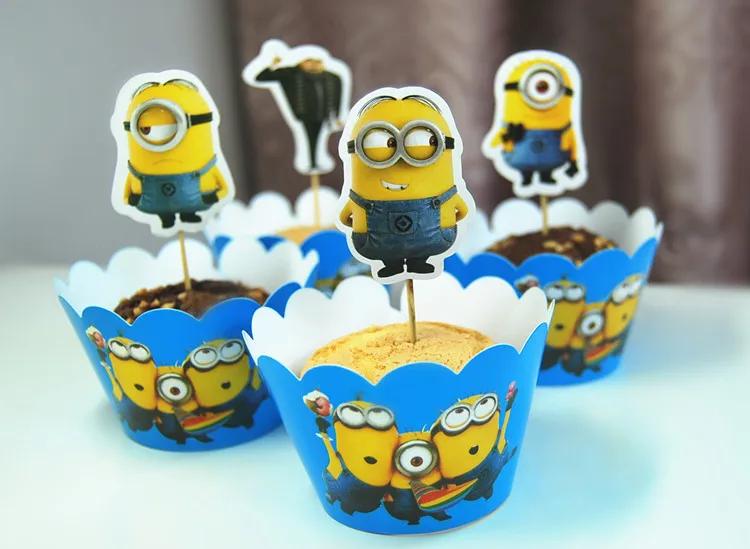 

24pcs/set Despicable Me Minions Paper Cupcake Wrappers and Toppers for Kids Birthday Party Decoration Cakecup Picks Toppers