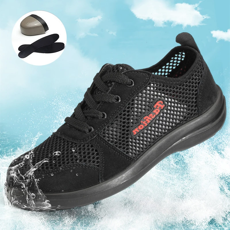 

Men Breathable Work Safety Shoes Steel Toe Cap Boots Anti-smashing Anti-puncture Anti-slip Casual Construction Safety Boots