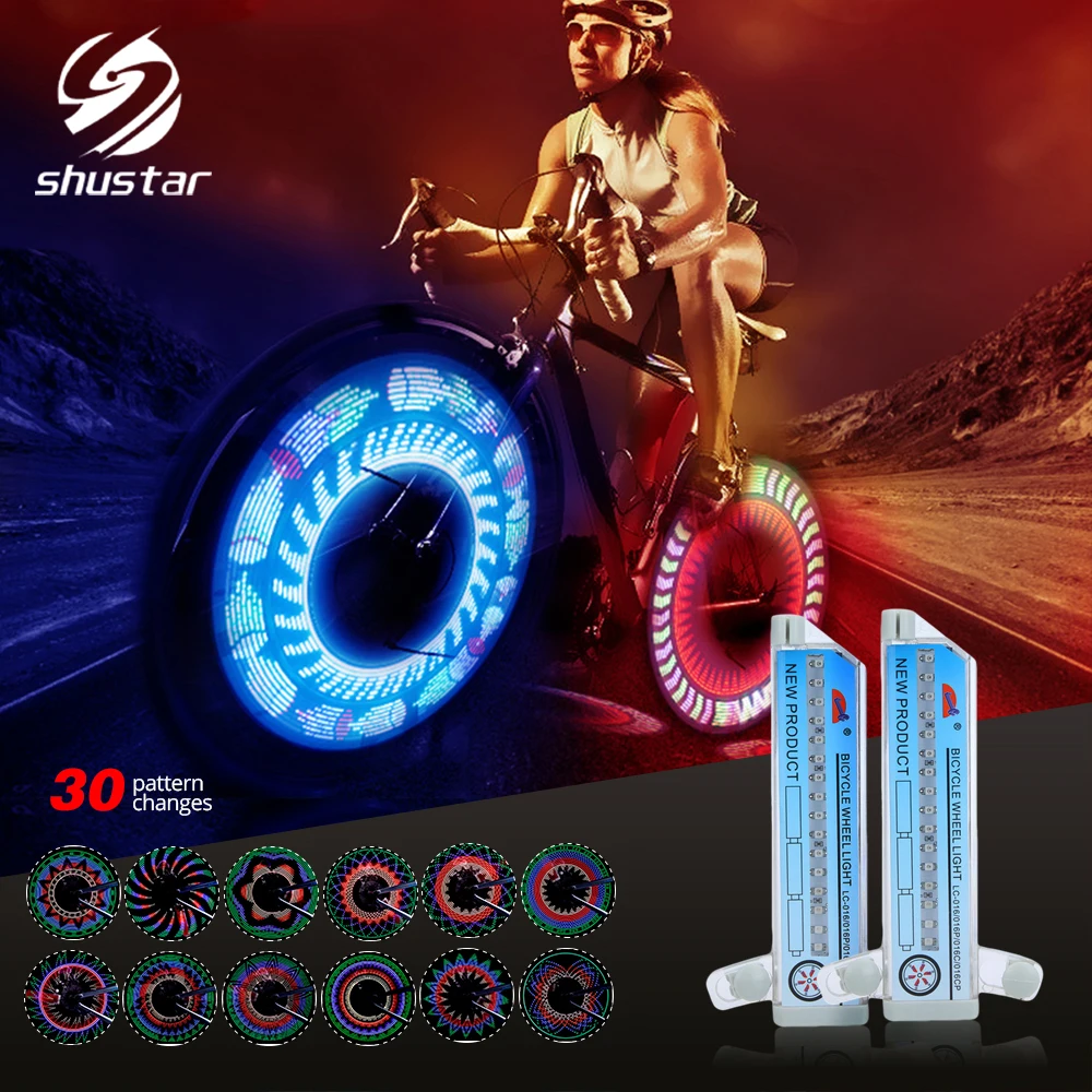 

30 pattern Bike light Bicycle wheel light double display flash 32 RGB LED light Bicycle spoke lamp Night riding Cycling lighting