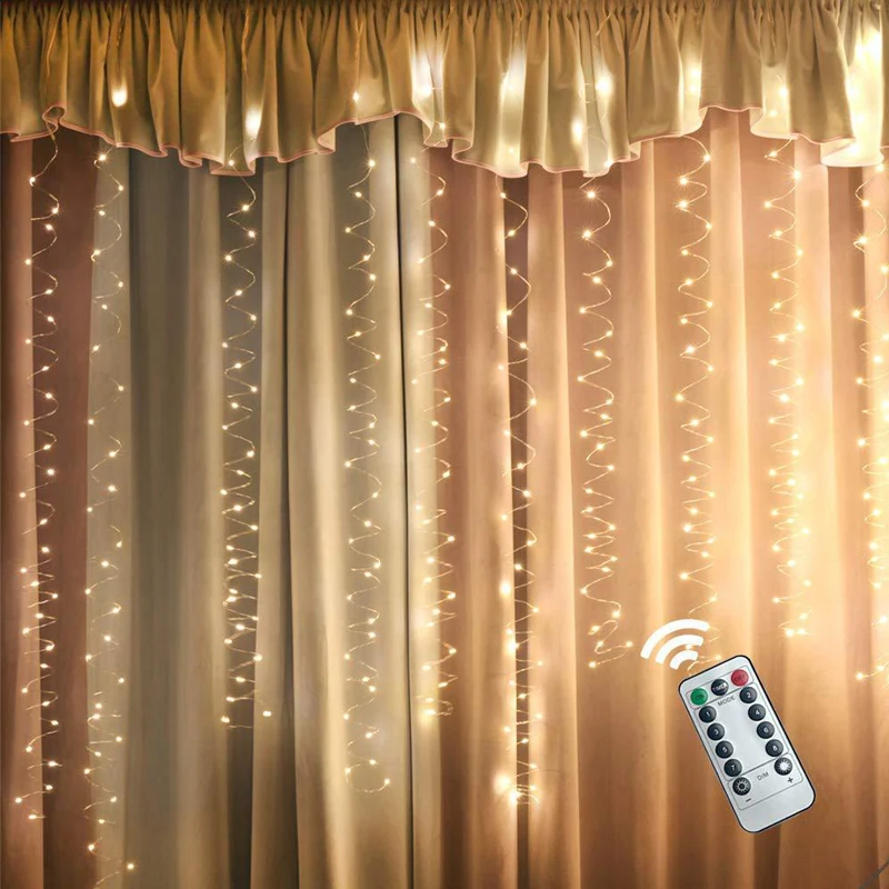

3m*3m USB Led Copper Wire Curtain Fairy String Light Christmas Curtain Light Outdoor Home Garden Party Decoration w/Remote