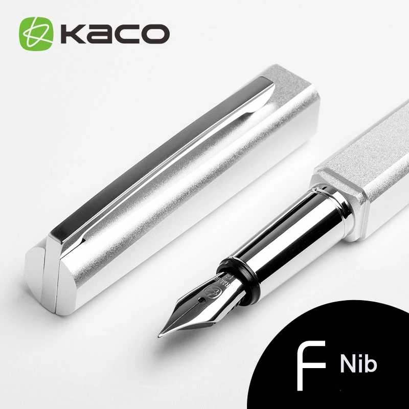 Роскошная синяя и серебристая перьевая ручка KACO квадратной серии с 0,5 мм пером Nobel, металлические алюминиевые ручки с чернилами, подарочный чехол - Цвет: Silver