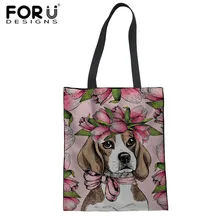 FORUDESIGNS/милые биглы собака хозяйственная сумка складной холщовый мешок экологичный Дамский подарок цветочный Harajuku многоразовая сумка