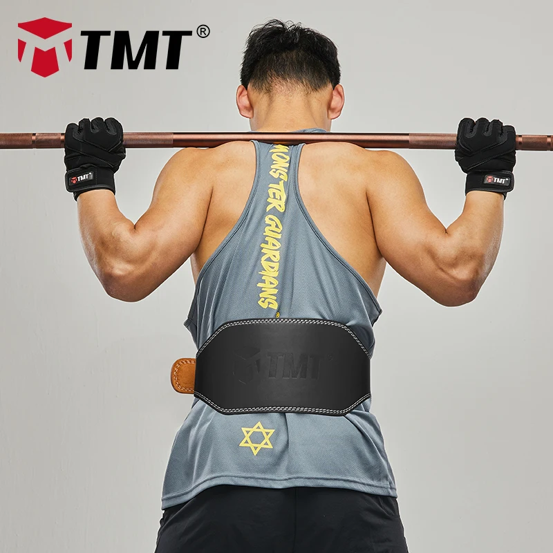 TMT Genuine Leather Weight Lifting Belt Back Support Fitness Waist Belt Gym with Steel Buckle