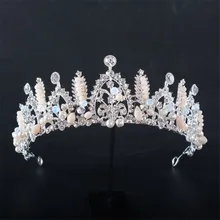Snuoy Pearl Bead Headdress Shiny Crystal Tiara Silver Diadem Princess Crown Wedding Hair Accessories Bridal Jewelry HG778